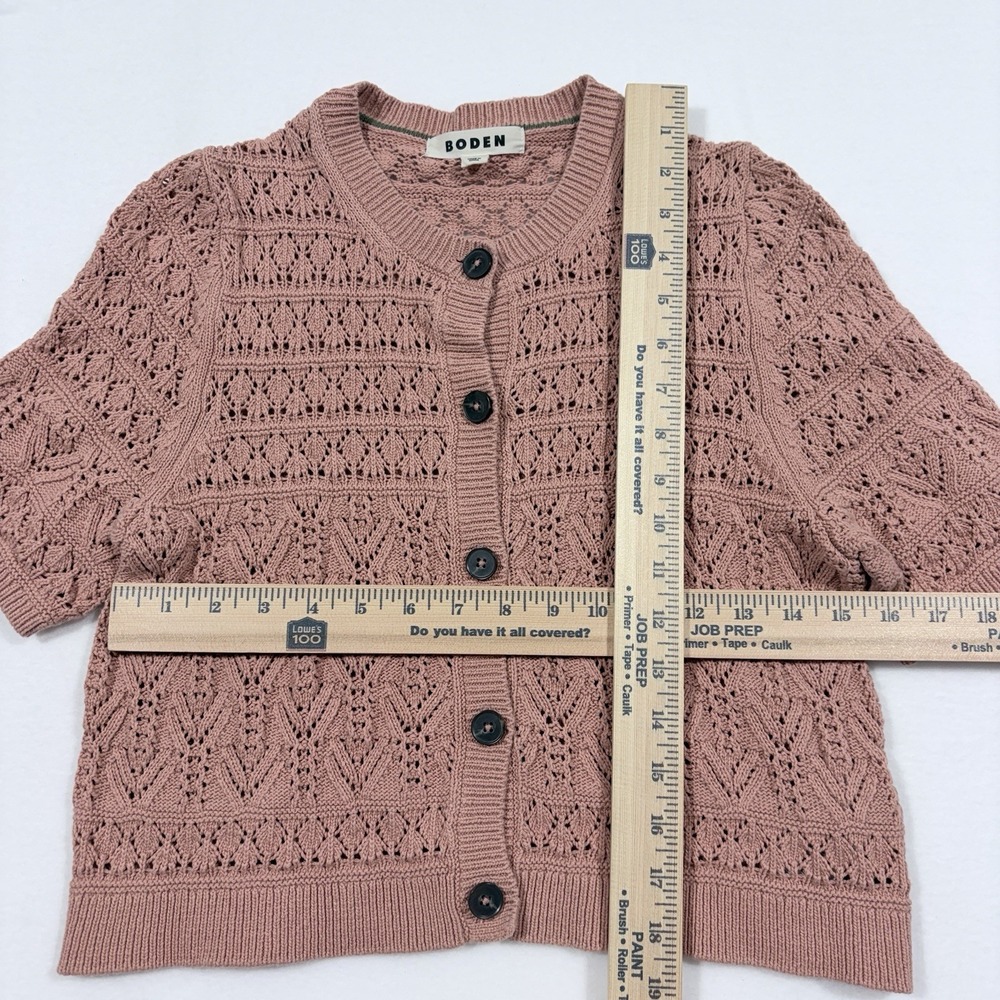 Boden Pointelle Knit Short Sleeve Cardigan Rose Pink Cottage Coastal Twee Sz M - Picture 4 of 8